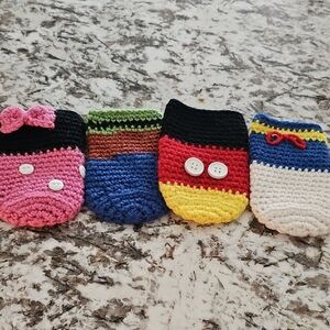 Set Of 4 Colorful Crochet Disney Inspired Coozies Set